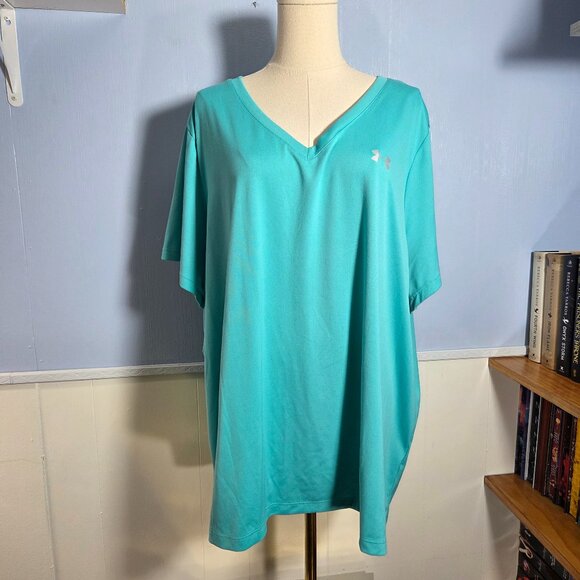 Under Armour 3X Green V Neck Short Sleeve Lightweight Casual Tee - Picture 1 of 8